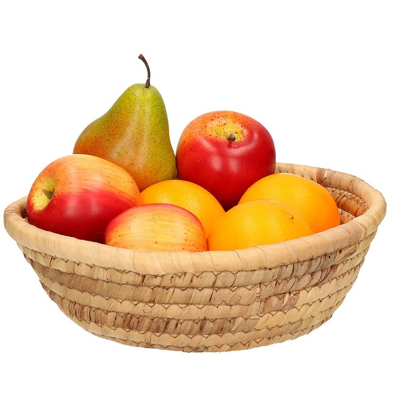 Foto van Set van 2x stuks rieten fruitmand/broodmand bruin 25 x 25 cm - fruitschalen