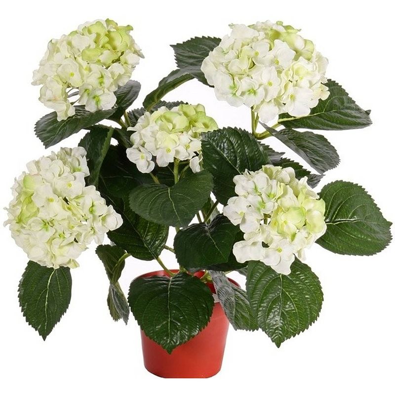 Foto van Kunstplant hortensia plant wit/groen 36 cm - kunstplanten