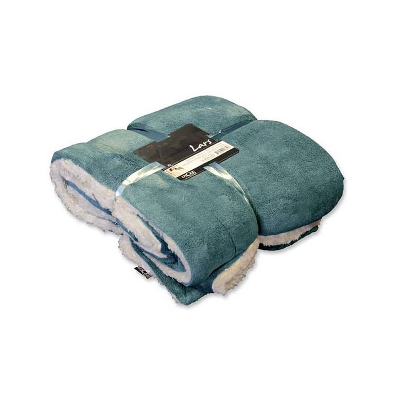 Foto van Unique living lars fleece plaid - 100% polyester - 150x200 cm - mineral blue