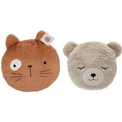 Foto van Dieren sierkussens - set 2x - kinderkamer - beer/kat - 30 cm - polyester - sierkussens