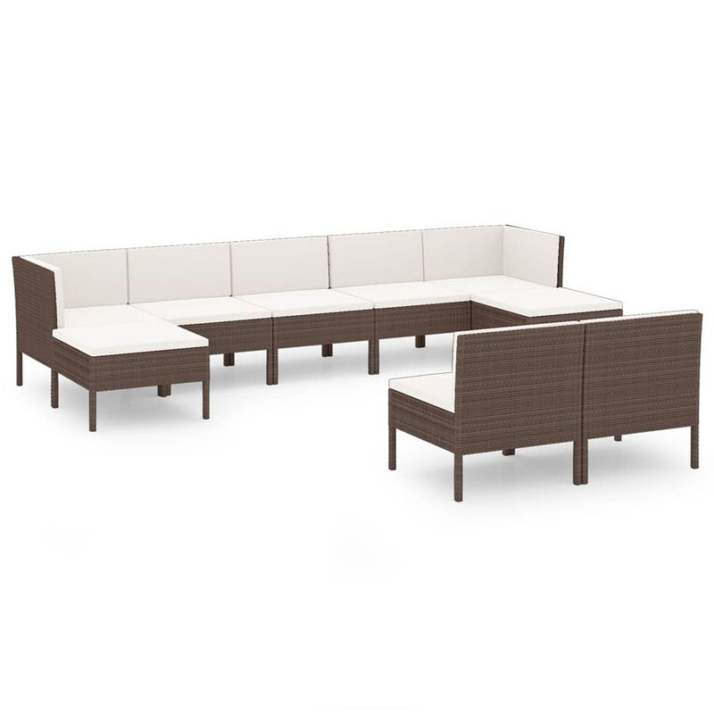 Foto van Vidaxl 9-delige loungeset met kussens poly rattan bruin