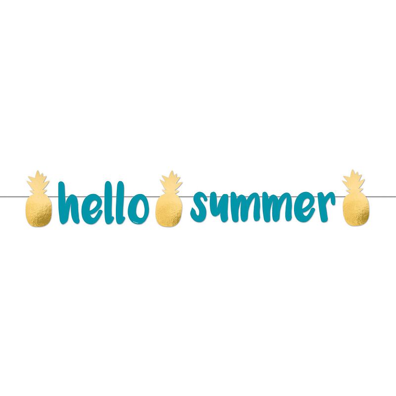 Foto van Amscan letterslinger hello summer 125 cm papier blauw/goud