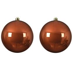 Foto van 2x stuks grote kunststof kerstballen terra bruin 20 cm glans - kerstbal