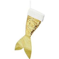 Foto van Kerst decoratie sok goud/witte zeemeerminnenstaart 45 cm - kerstsokken