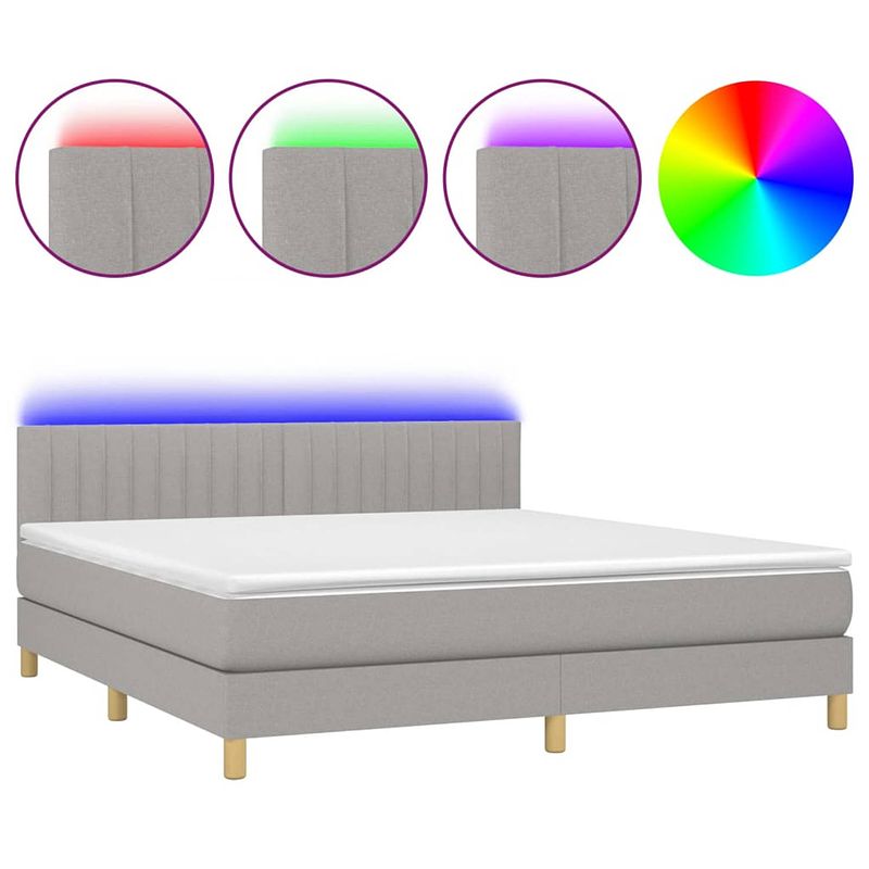 Foto van The living store boxspring lichtgrijs led 180x200 - pocketvering matras en topmatras