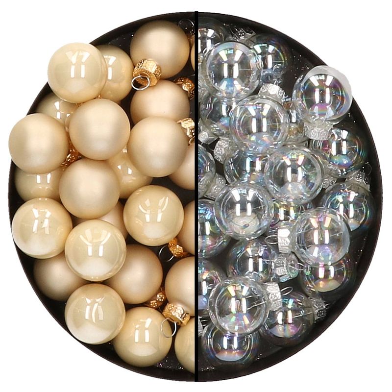 Foto van Mini kerstballen - 48x- transparant parelmoer/champagne - 2,5 cm - glas - kerstbal