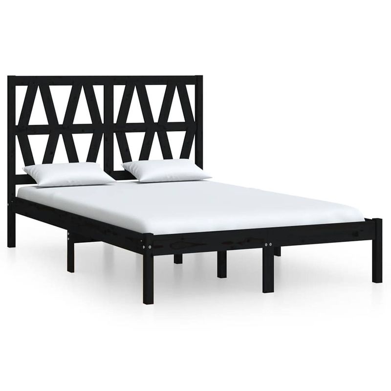 Foto van The living store houten bedframe - massief grenenhout - 205.5 x 125.5 x 31 cm - zwart