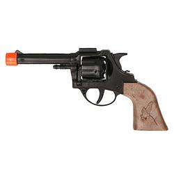 Foto van Cowboy/politie speelgoed revolver/pistool metaal 8 schots plaffertjes - verkleedattributen