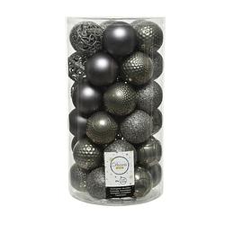 Foto van 37x stuks kunststof kerstballen antraciet (warm grey) 6 cm mat/glans/glitter - kerstbal