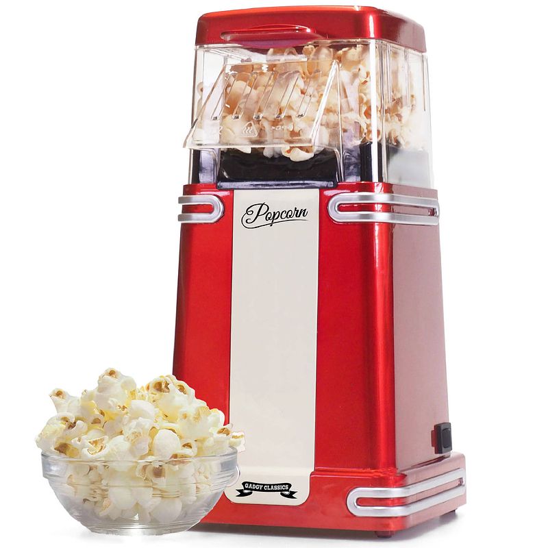 Foto van Gadgy popcorn machine retro - hete lucht popcorn maker - popcornmaker - 26,5 x 14 cm.