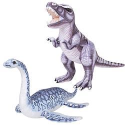 Foto van Speelgoed set van 2x pluche dino knuffels t-rex en plesiosaurus van 30 cm - knuffeldier