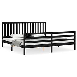 Foto van The living store bed the living store massief grenenhouten bedframe - 205.5 x 205.5 x 101 cm - zwart