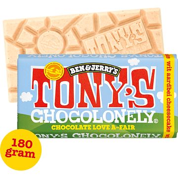 Foto van Tony'ss chocolonely reep witte chocolade strawberry cheesecake, 180g bij jumbo