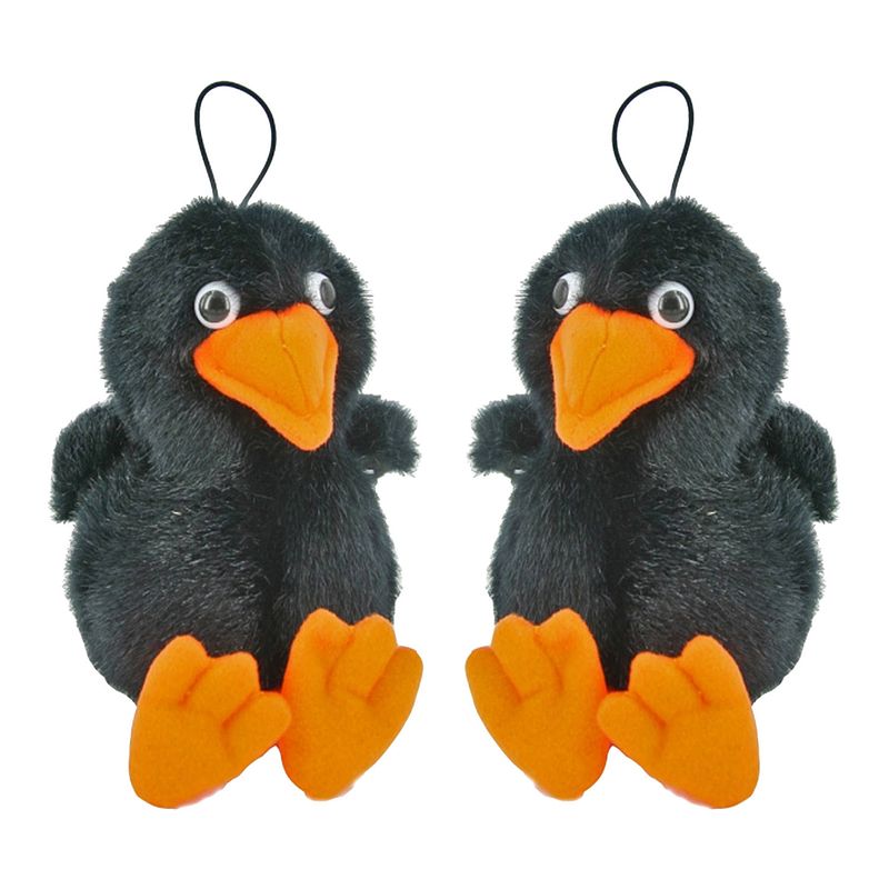 Foto van Set van 2x stuks pluche knuffel kraai/raaf vogel 15 cm - vogel knuffels