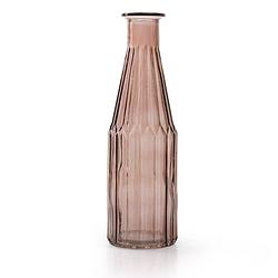 Foto van Jodeco bloemenvaas marseille - fles model - glas - roze - h25 x d7 cm - vazen