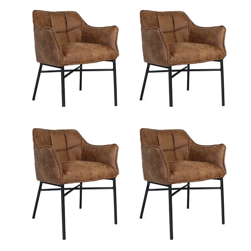 Foto van Bronx71 industriële eetkamerstoel aaron cognac - eetkamerstoelen set van 4.