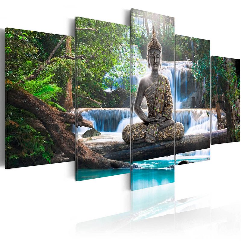 Foto van Artgeist buddha and waterfall canvas schilderij