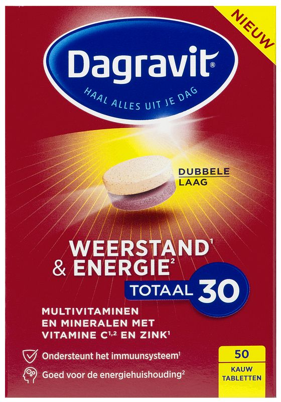 Foto van Dagravit weerstand & energie totaal 30 kauwtabletten