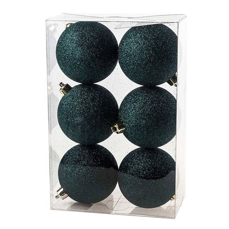 Foto van 12x kunststof kerstballen glitter petrol blauw 8 cm kerstboom versiering/decoratie - kerstbal