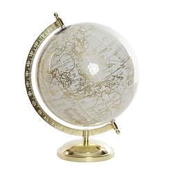 Foto van Decoratie wereldbol/globe goud/wit op metalen voet 28 x 20 cm - wereldbollen