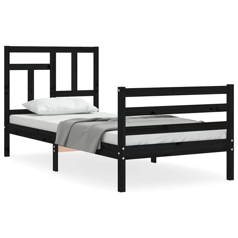 Foto van The living store bedframe - massief grenenhout - 205.5 x 105.5 x 100 cm - zwart