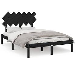 Foto van The living store houten bedframe - massief grenenhout - 120 x 190 cm - zwart