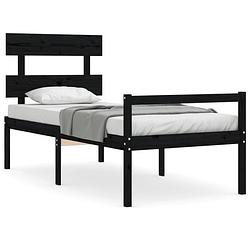 Foto van The living store bedframe massief grenenhout - zwart - 205.5 x 105.5 x 81 cm - multiplex lattenbodem