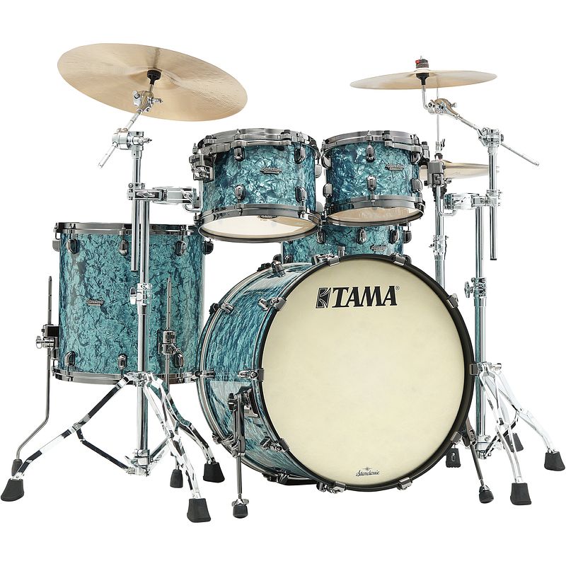 Foto van Tama mr42tzbns-tqp starclassic maple turquoise pearl 4d. set black hardware