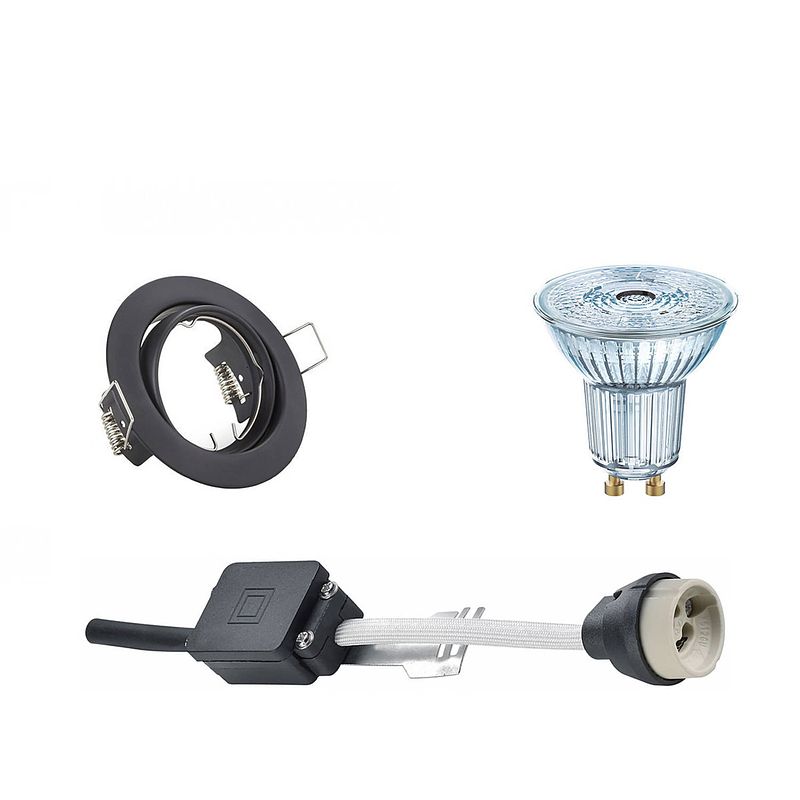 Foto van Led spot set - osram parathom par16 927 36d - gu10 fitting - dimbaar - inbouw rond - mat zwart - 3.7w - warm wit 2700k -