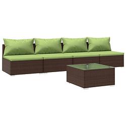 Foto van Vidaxl 5-delige loungeset met kussens poly rattan bruin