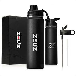 Foto van Zeuz® premium rvs thermosfles & drinkfles - waterfles met rietje - bpa vrij - 700 ml - mat zwart