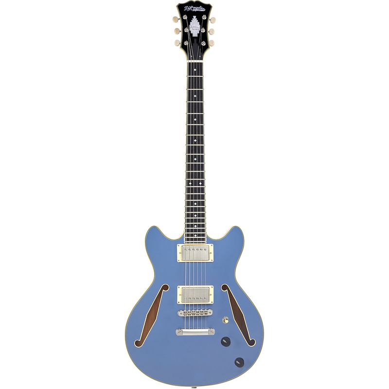 Foto van D'sangelico excel mini dc tour slate blue semi-akoestische gitaar met gigbag