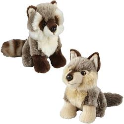 Foto van Knuffeldieren set wolf en wasbeer pluche knuffels 18 cm - knuffel bosdieren