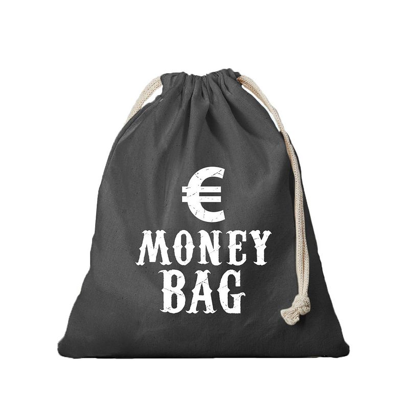 Foto van Canvas geldzak moneybag met euro teken zwart 25 x 30 cm verkleedaccessoires - verkleedtassen