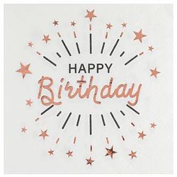 Foto van Verjaardag feest servetten happy birthday - 10x - rose goud - 33 x 33 cm - feestservetten