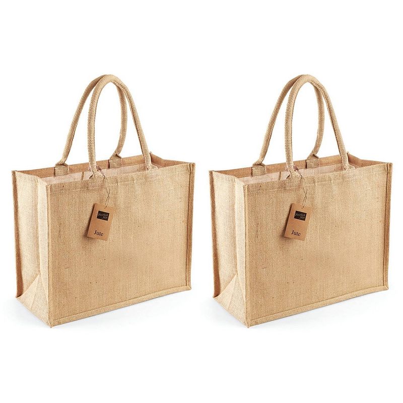 Foto van 2x stuks jute strandtassen met jute handvatten 42 x 33 x 19 cm - shoppers