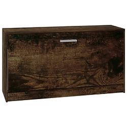 Foto van The living store schoenenbank - gerookt eiken - 80 x 24 x 45 cm - duurzaam hout en aluminium