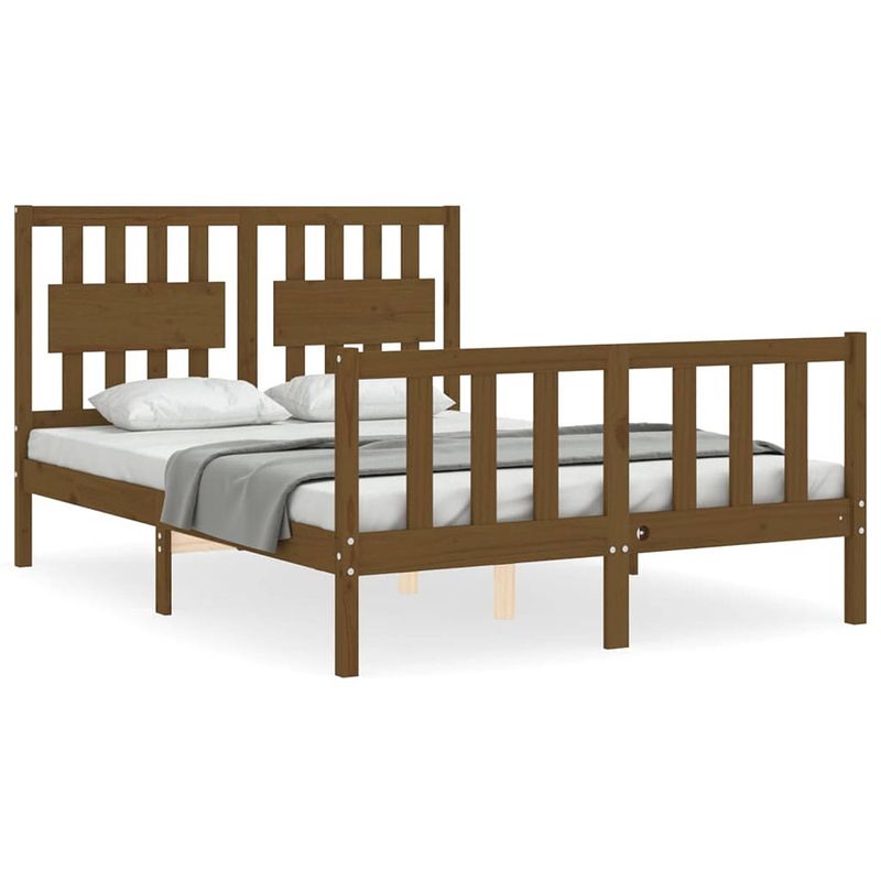 Foto van The living store bed grenenhout - 205.5 x 145.5 x 100 cm - honingbruin