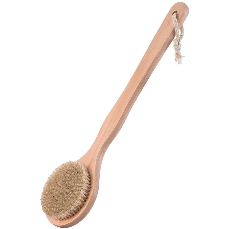 Foto van Msv bad/douche scrub massage borstel - hout - 40 cm - harde stevige borstels - badkameraccessoireset