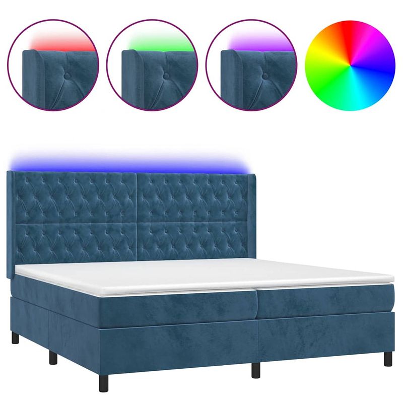 Foto van Vidaxl boxspring met matras en led fluweel donkerblauw 200x200 cm