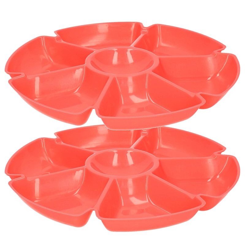 Foto van Excellent houseware hapjes/chips serveerschaal - set 2x stuks - rood - 29 cm - serveerschalen