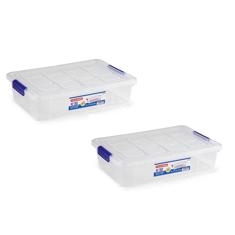 Foto van 2x stuks opslagbox met clips-deksel 5 liter transparant 26 x 40 x 8.5 cm - opbergbox