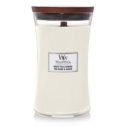 Foto van Woodwick - large hourglass geurkaars - white tea & jasmine - tot 130 branduren