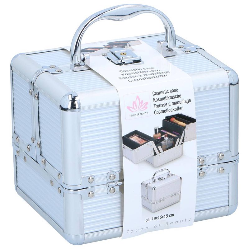 Foto van Touch of beauty make up koffer zilver - cosmetica organizer - met handvat en sleutelslot