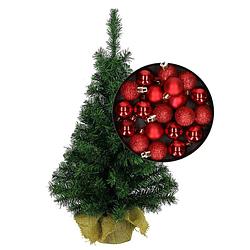 Foto van Mini kerstboom/kunst kerstboom h75 cm inclusief kerstballen rood - kunstkerstboom