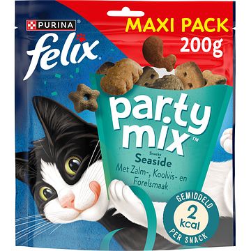 Foto van Felix® party mix seaside met zalm, koolvis & forelsmaak kattensnacks 200g bij jumbo