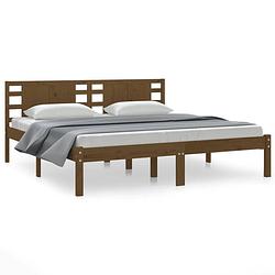 Foto van The living store houten bedframe - grenenhout - 205.5 x 206 x 100 cm - honingbruin