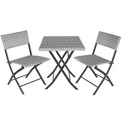 Foto van Tectake - tuinset balkonset - wicker set trevi - 2 stoelen en een tafel - lichtgrijs - 403714