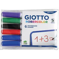 Foto van Giotto robercolor whiteboardmarker, medium, ronde punt, etui met 6 stuks in geassorteerde kleuren 20 stuks