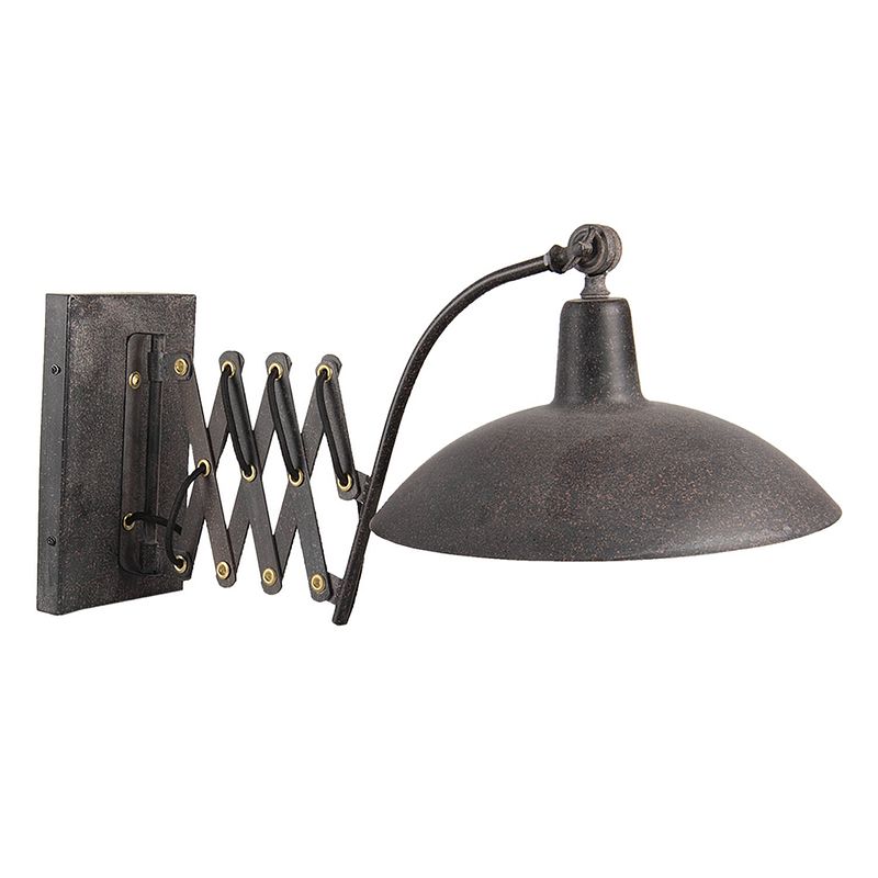 Foto van Haes deco - wandlamp - industrial - vintage / retro lamp, 55x33x34 cm - zwart metaal - muurlamp, sfeerlamp